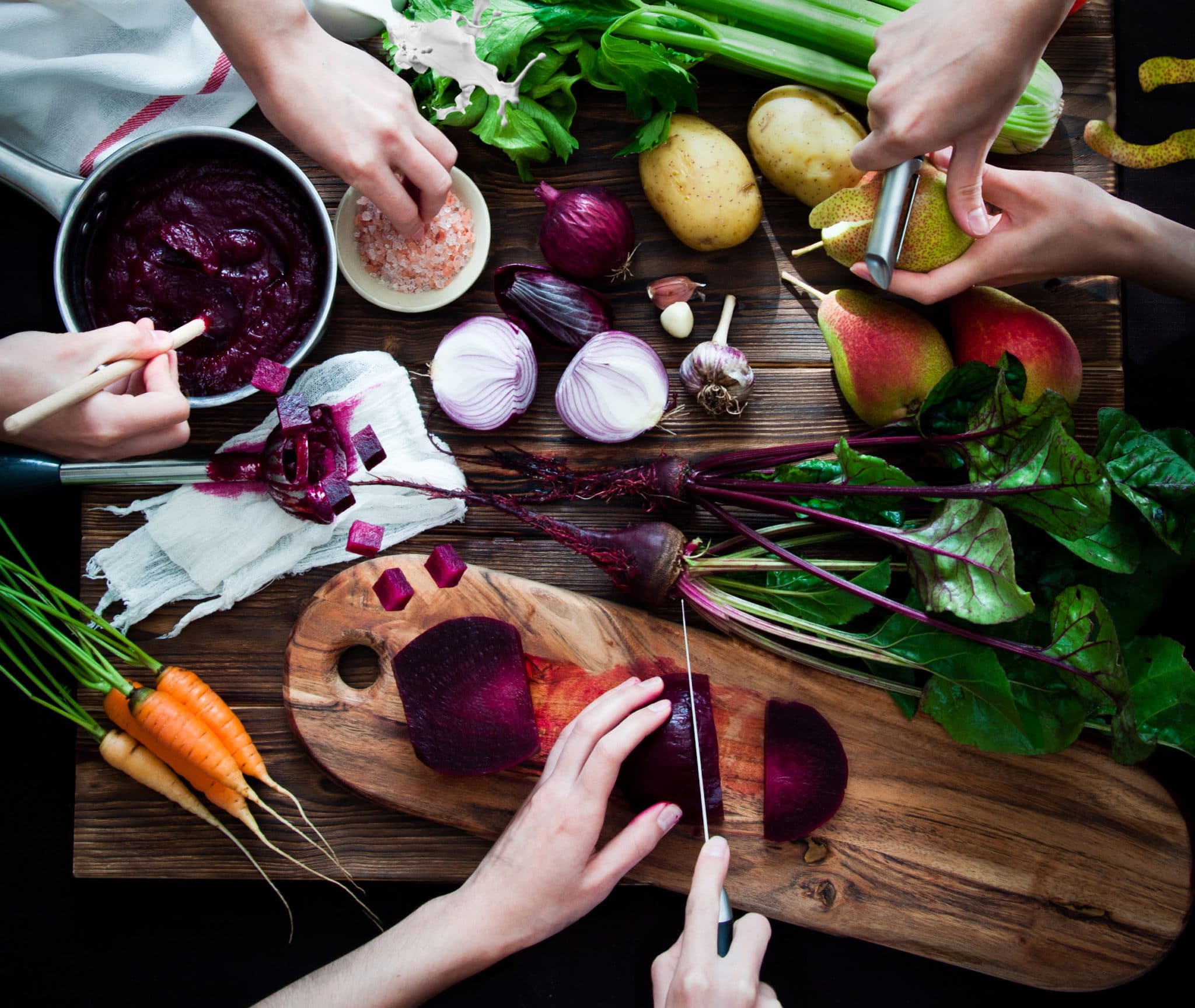 Cooking Beetroot soup Cooking vegetable soup with beetroot